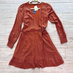 Abercrombie & Fitch Women's Red Polka Dot Long Sleeve Short Wrap Dress Small NWT